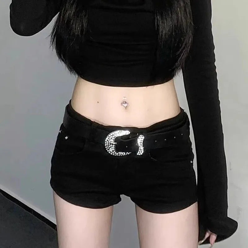 Black Denim Shorts for Women New European Style Trendy Summer Mini Shorts Female Sexy Sheath Night Club Slim Ultrashort Jeans