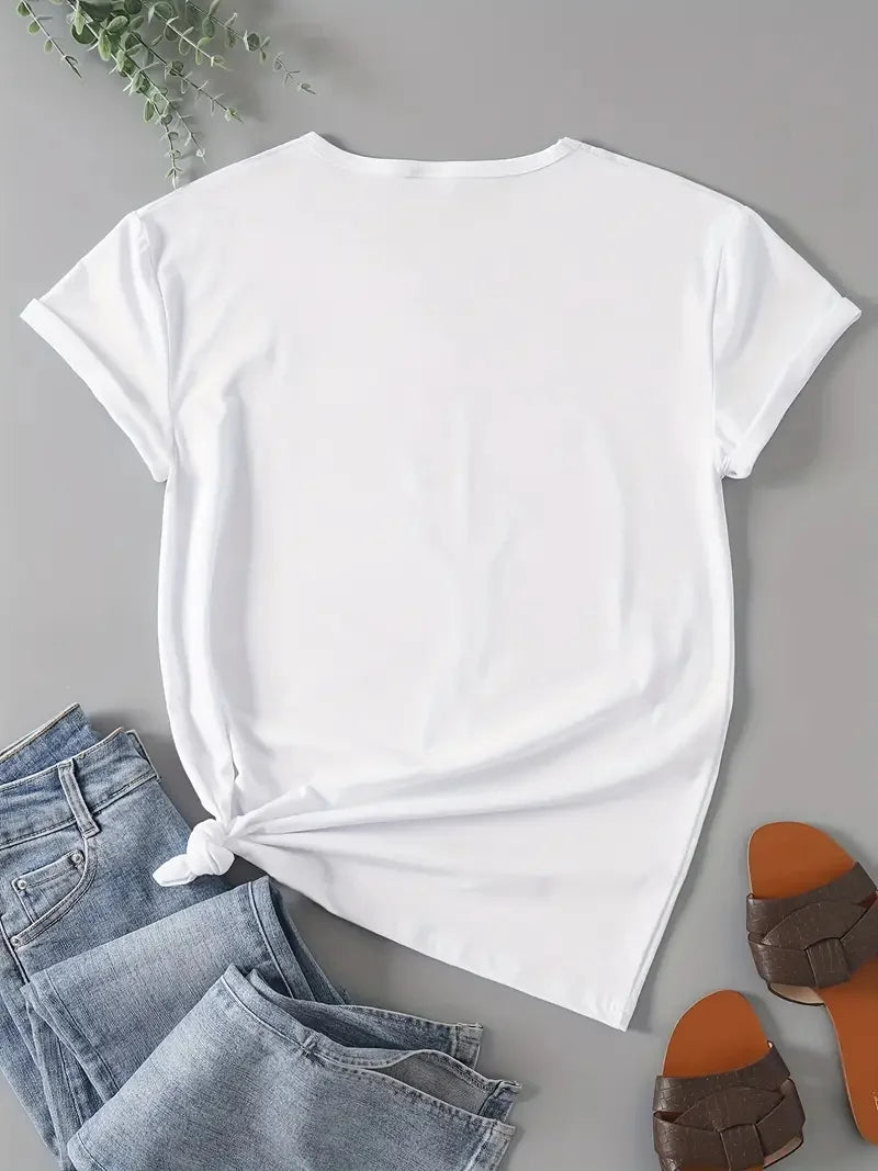 Ladies' casual short sleeved T-shirt - red heart-shaped "Guess Love" printed round neck top Loose Casual Fit