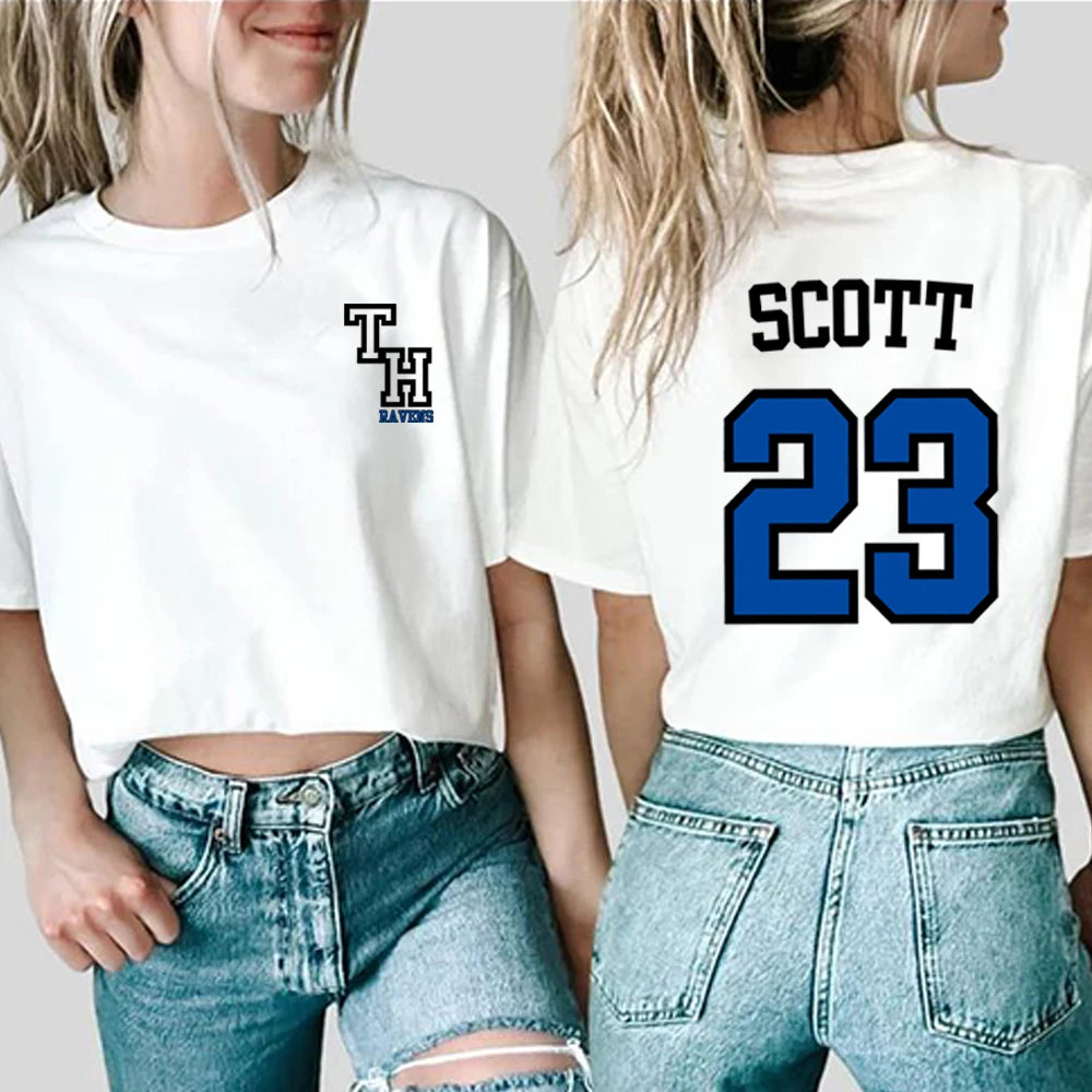 TREE HILL RAVENS Scott 23 T-shirt Front and Back Print Shirt One Tree Hill Shirts Nathan Scott Tee North Carolina Tops