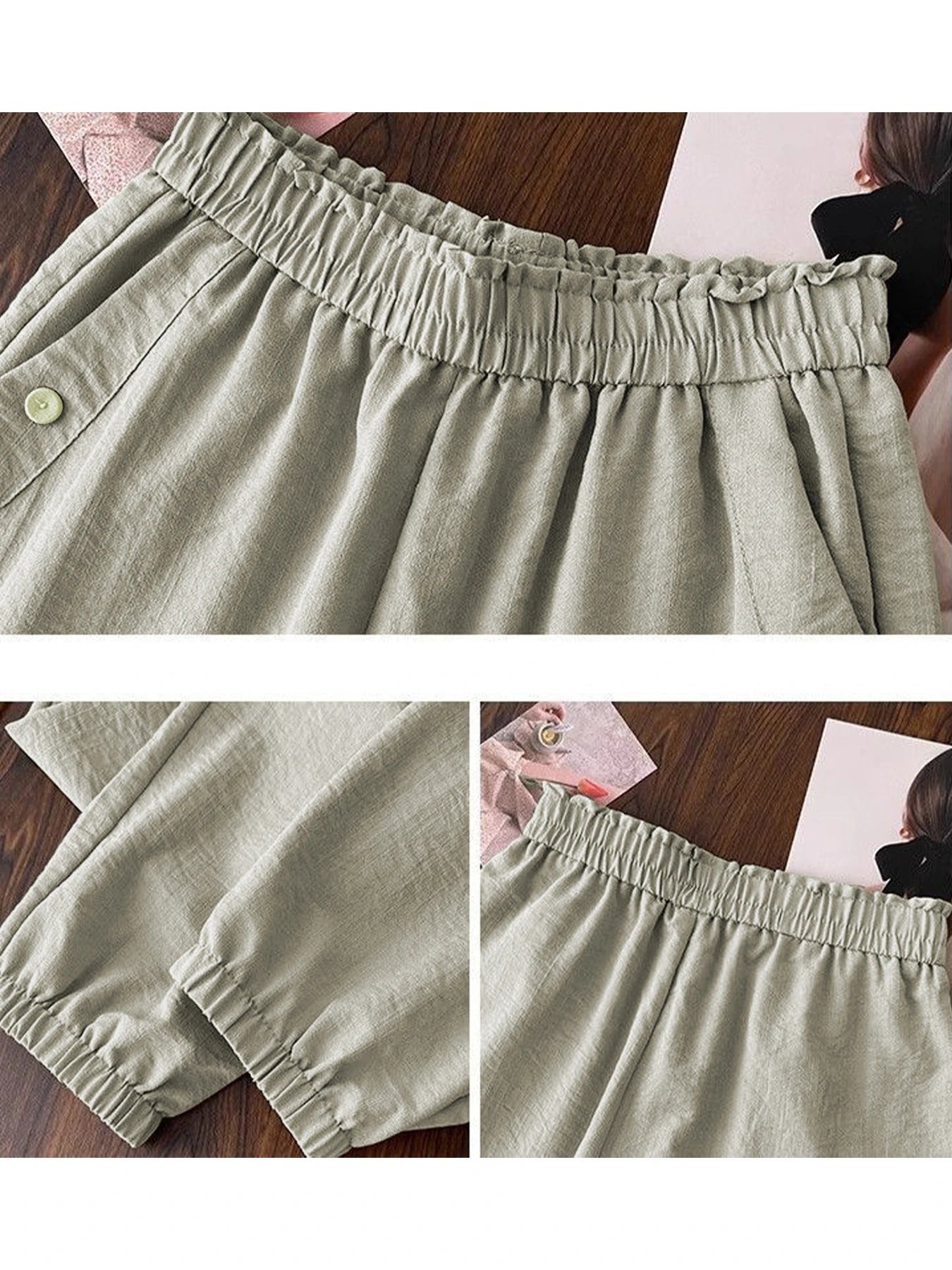 Women's Casual Pants Elastic Waist Solid Color Pockets