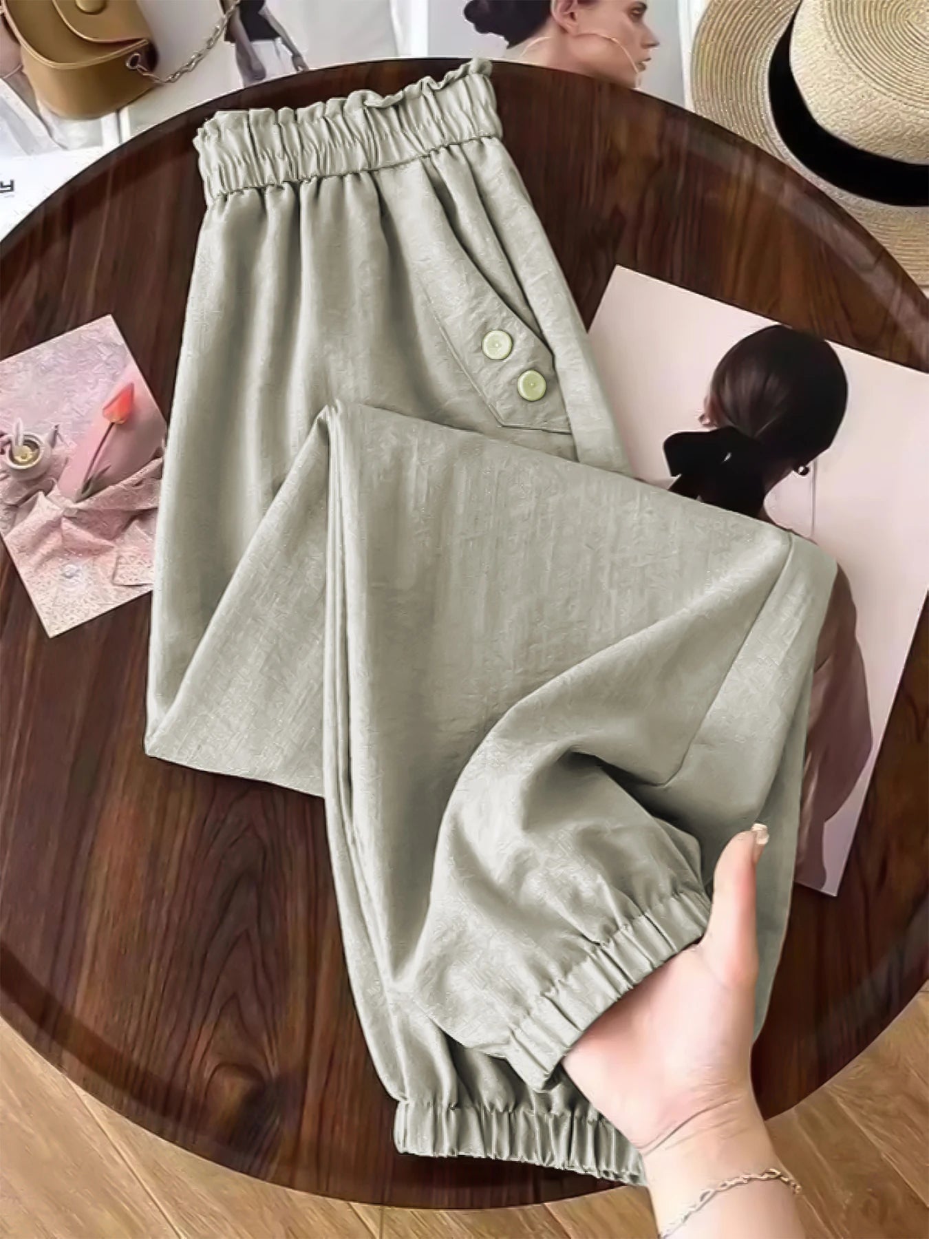 Women's Casual Pants Elastic Waist Solid Color Pockets