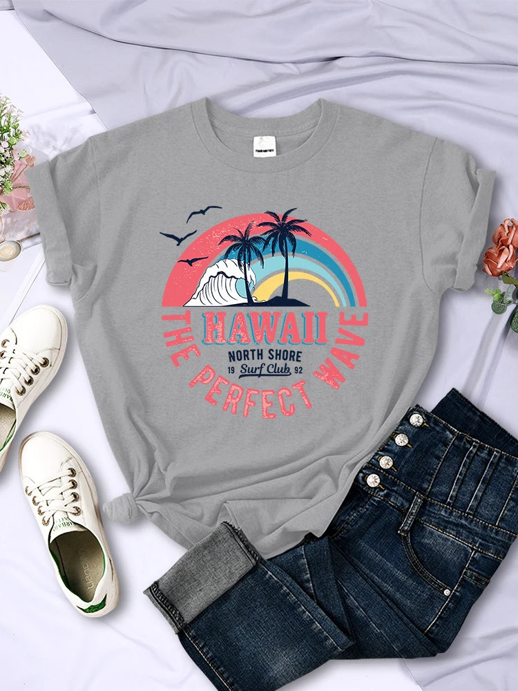 Hawaii The Perfect Wave Womens Tshirt Summer Breathable Casual T Shirt Fashion Soft Tops Hip Hop Oversize Fashion T Shirt Women
